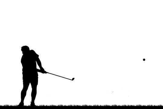 silhouette golfer playing golf on white background.