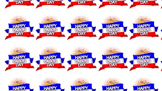 Rising Blue White Red Labor Day Flag with Fireworks Flat Design Animation Background Overlay with Alpha Embedded UHD 4K