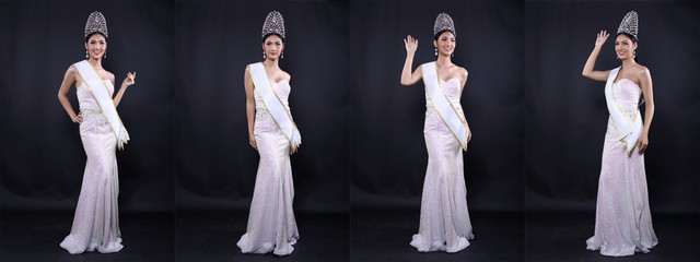 Miss Pageant Contest in Evening Ball Gown dress with Diamond Crown - obrazy, fototapety, plakaty