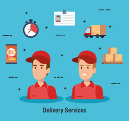 team couriers characters delivery service vector illustration design