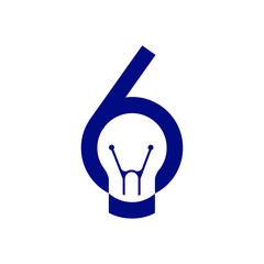 Six Number with smart bulb Logo vector element. number with negative space bulb Logo Template
