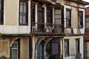 Fototapeta na wymiar Old balcony, traditional Macedonian architectural style