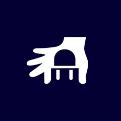 Chair logo negative space in hand logo vector element