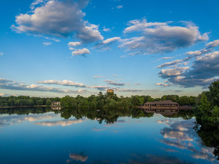 Aerial photo of the lake among the countryside living community