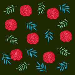 beautiful roses and leafs decorative pattern vector illustration design