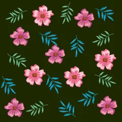 Stof per meter Tropische planten beautiful flowers and leafs decorative pattern vector illustration design