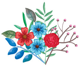 beautiful flowers and leafs decoration vector illustration design