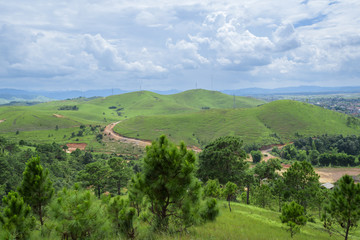 Fototapeta na wymiar Green hill plateau in Xiengkhouange Province, Laos