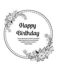 Vector party invitation with floral elements. Happy Birthday Card