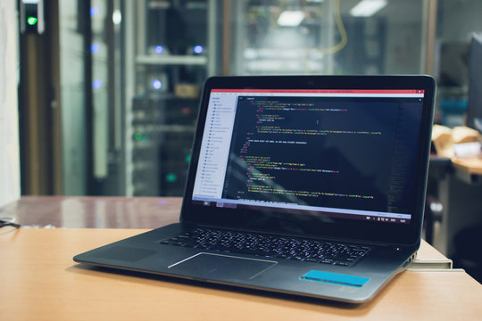 Developing programming and coding technologies, Website design, Programmer working in a software develop company office,Data processing center, Server room - Powered by Adobe