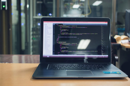 Developing programming and coding technologies, Website design, Programmer working in a software develop company office,Data processing center, Server room