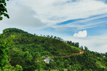 Arieal View of Beautiful Nepali Village sorrounded by the Green Forest,Mountain Village,Gorkha Nepal