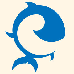 silhouette of a fish, a whale using a negative space minimalist logo