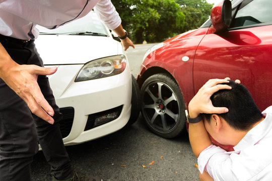 Car crash on the road ,wait insurance claim . Insurance claim concept .