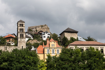 Jajce old town in Bosnia and Herzegovina on a cloudy summer day in the Balkans in Eastern Europe