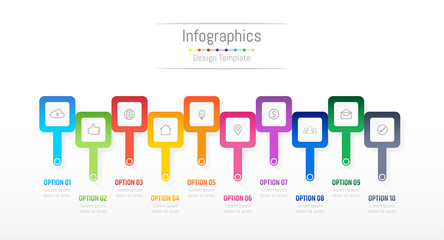Infographic design elements for your business data with 10 options, parts, steps, timelines or processes. Vector Illustration.