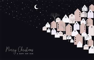 Christmas and new year card of city on xmas eve