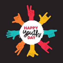 Youth Day greeting card with diverse teen hands