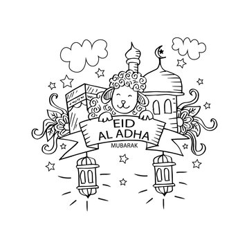 Eid AL - Adha doodles. Hand drawing illustration.