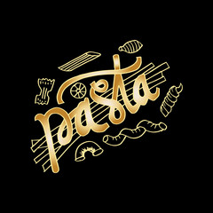 Pasta hand lettering with various Italian Pasta