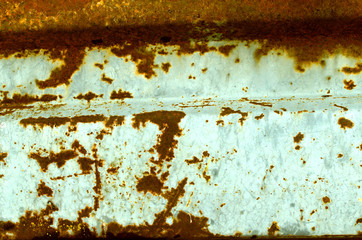 Multicolored background: rusty metal surface with blue paint flaking and cracking texture