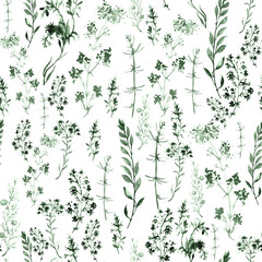 Seamless watercolor background with a floral pattern. grass and green plant flowers. Illustration is made of hand-made in clipart graphics colors. Use for design, textiles, paper and other