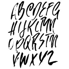 Hand drawn dry brush lettering. Grunge style alphabet. Handwritten font. Vector illustration.