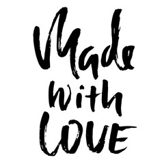 Made with love. Hand made lettering phrase for online store. Vector ink illustration. Modern dry brush calligraphy.