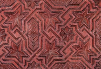 Traditional Moroccan Geometrical wood carving on a door