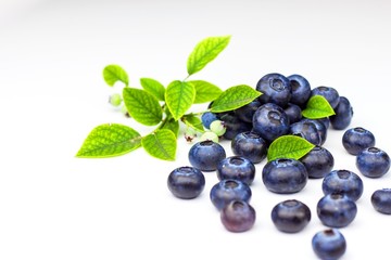 Fresh blueberries on a white background. Healthy summer fruit. Taste of summer. Growing of blueberries. Advertising on blueberries.