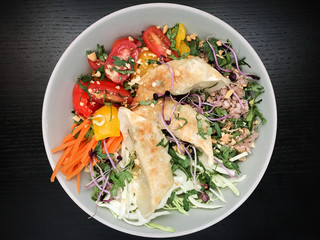 Buddha Bowl With Vegetables and Gyoza