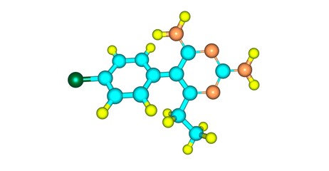 Pyrimethamine molecular structure isolated on white