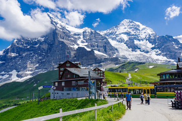 Way to Eiger North Face, Monch and Jungfrau from Kleine scheidegg station in the Grindelwald area