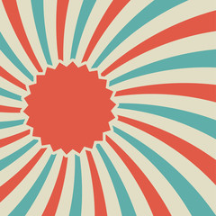 Sunlight retro faded background with label frame for text. blue and red color burst background.