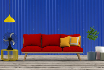 3D rendering of interior modern living room with metal sheet wall