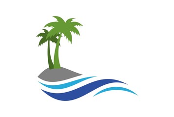 island on waves blue sea logo