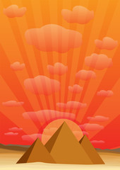 egypt desert with pyramid at sunset