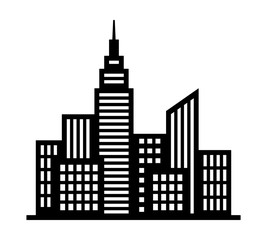 City metropolis skyline silhouette with tall buildings and high rises flat vector icon for apps and websites