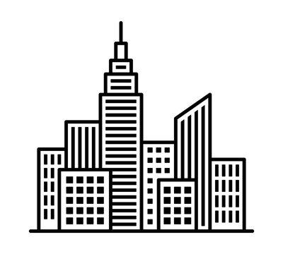 City metropolis skyline with tall buildings and high rises line art vector icon for apps and websites