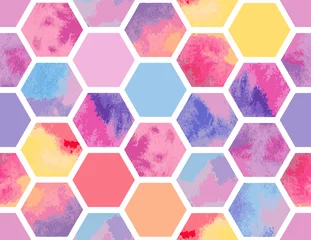 Foto op Plexiglas Kleurrijk Aquarel naadloze patroon van kleurrijke zeshoeken. Vector geometrische textuur voor achtergrond. Abstracte moderne illustratie.
