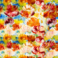 Abstract flowers seamless pattern hand painting background