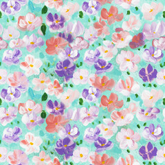 Abstract colorful flowers seamless pattern, hand painted background