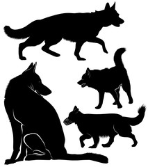 set of dog silhouettes German Shepherd Dogs