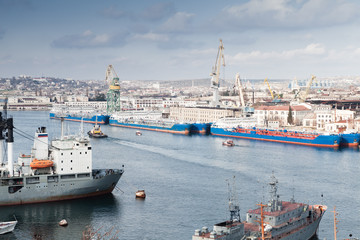 Ships moored near shipyard in Sevastopol