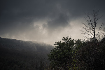 Obraz na płótnie Canvas Dark mountain landscape with fog