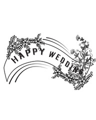 Happy wedding floral design hand draw