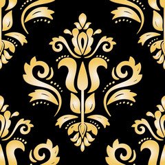 Seamless oriental ornament. Golden vector traditional oriental pattern with 3D elements, shadows and highlights