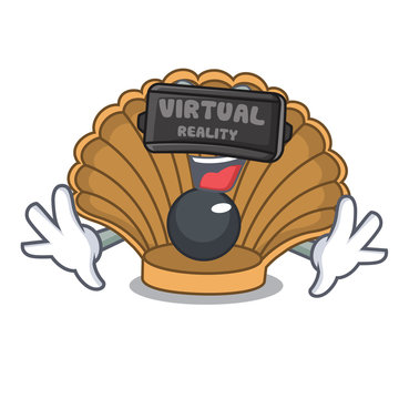 Virtual reality shell with pearl mascot cartoon