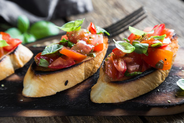 Bruschetta with tomato and fresh basil
