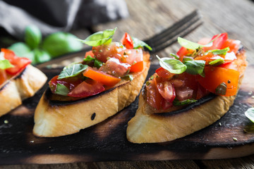 Bruschetta with tomato and fresh basil